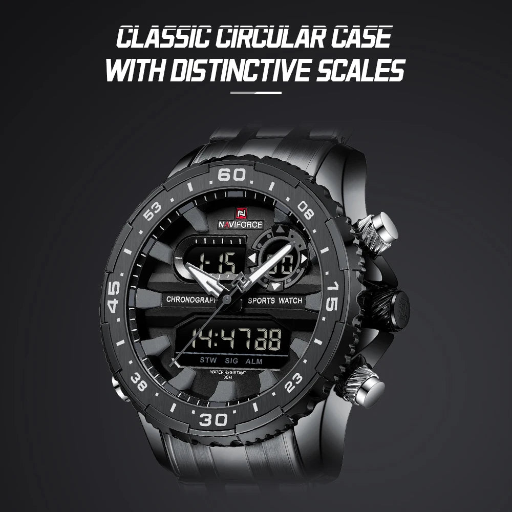 2024 Top Brand NAVIFORCE Men's Watch Quartz Analog LCD Digital Wristwatch Male Stainless Steel Strap Water Resistant Date Clock