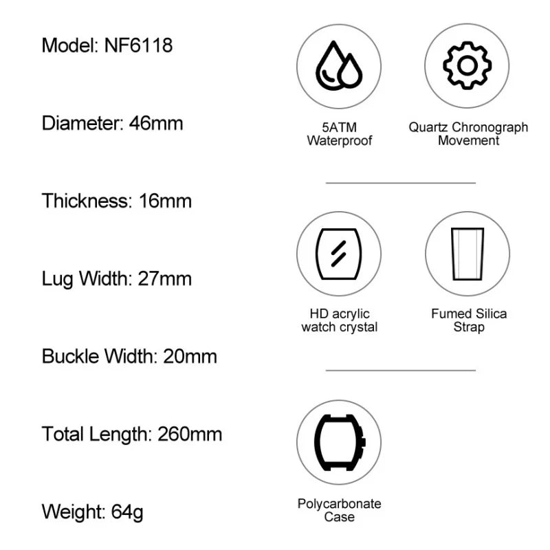 NAVIFORCE Men's Watch Quartz Chronograph Luminous Soft Silicone Strap Business Trendy Outdoor Casual Wristwatch Gift Box for Man