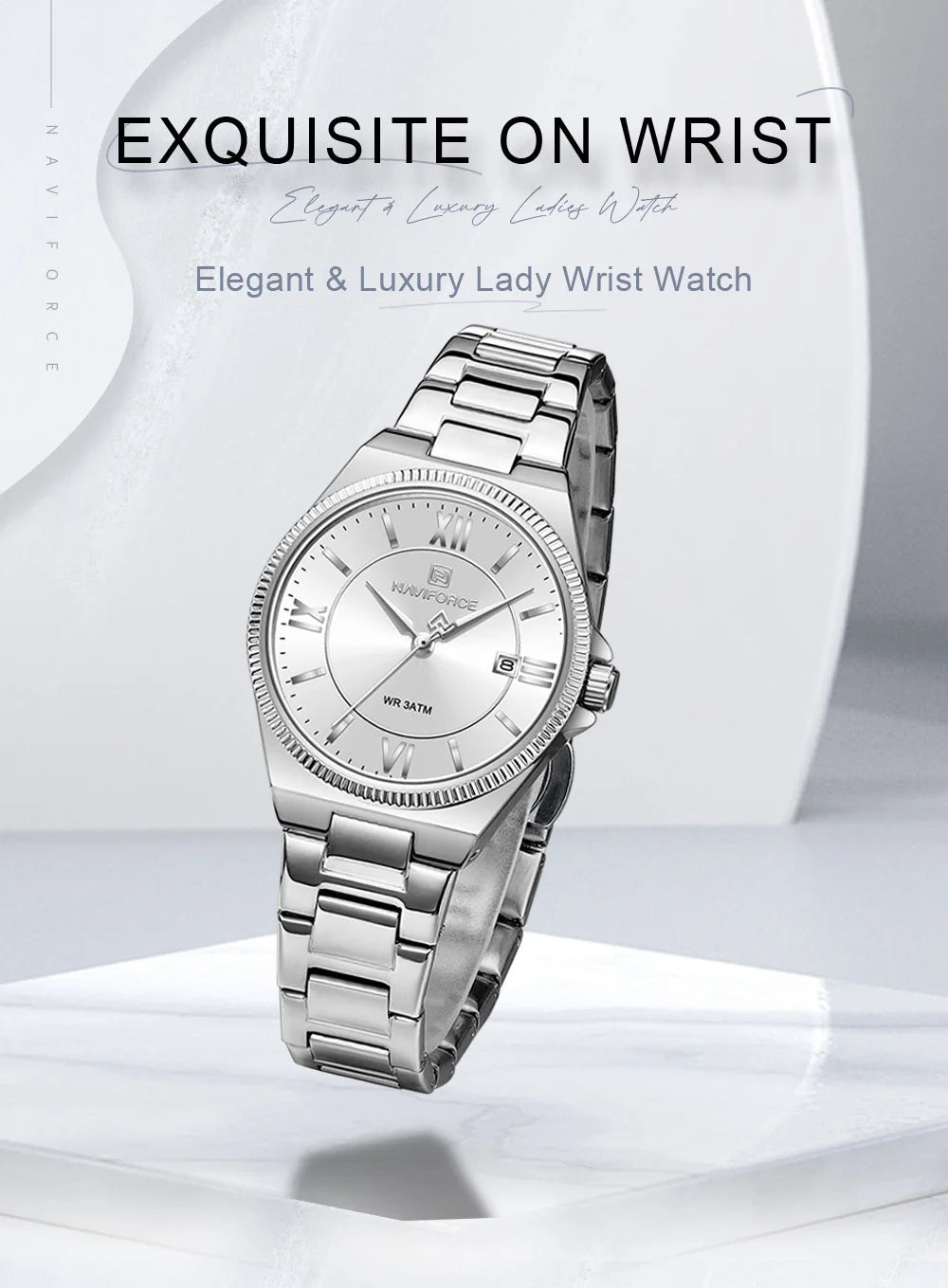NAVIFORCE Women's Wristwatch Quartz Calendar 30M Waterproof Steel Band Fashion Daily Dress Elegant Ladies Watch Relogio Feminino