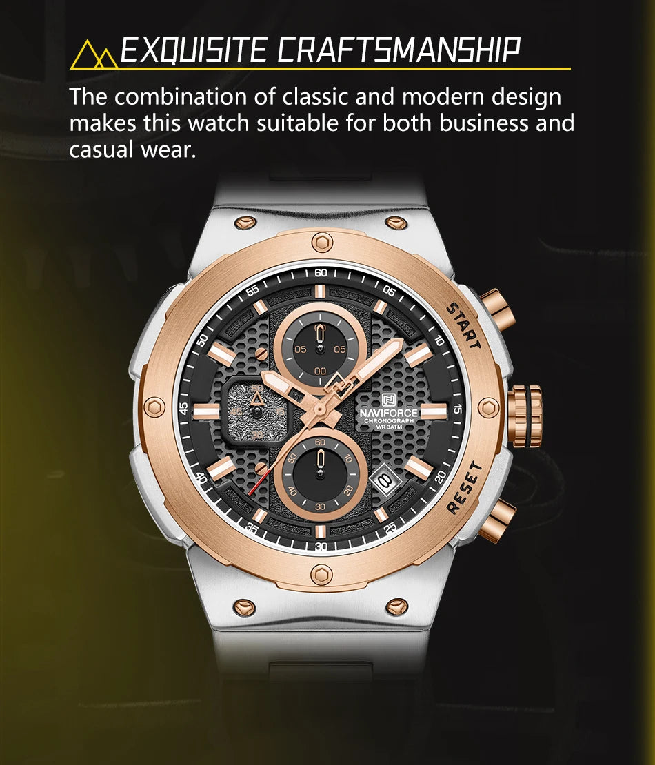 NAVIFORCE 2025 Man Quartz Watch Sport Military Watch For Men Waterproof Luminous Date Chronograph Stainless Steel Men's Watches