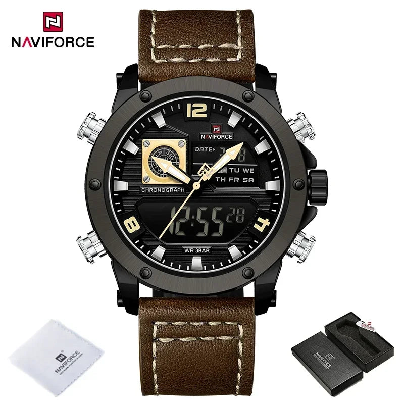 NAVIFORCE Digital Mens Military Watch Waterproof Watch Dual Display Quartz Sports Watch For Men Luminous High Quality Wristwatch