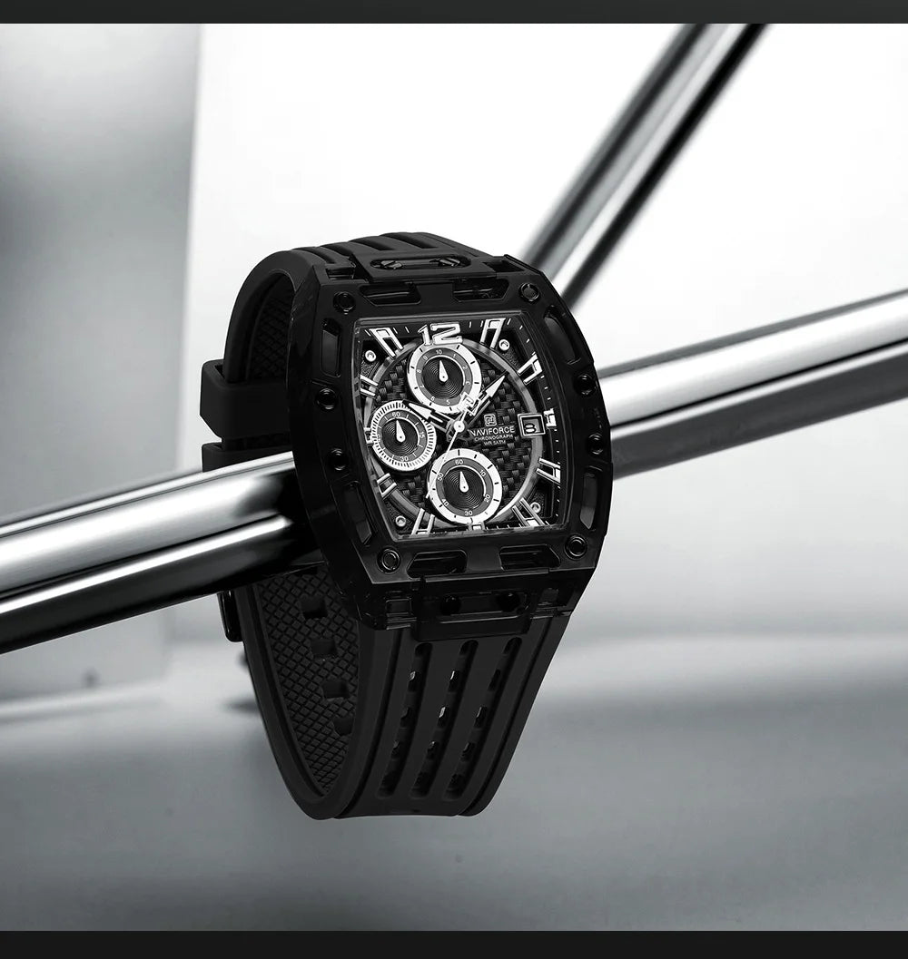 NAVIFORCE Man's Watch Quartz Chronograph 5ATM Waterproof Silicone Strap Fashion Sports Male Luxury Wristwatch Gifts Box NF7105