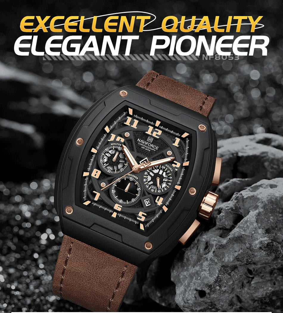 NAVIFORCE Wristwatch for Man Quartz Chronograph 3ATM Waterproof Male Business Clock Trendy Leather Strap Gifts for Father's Day