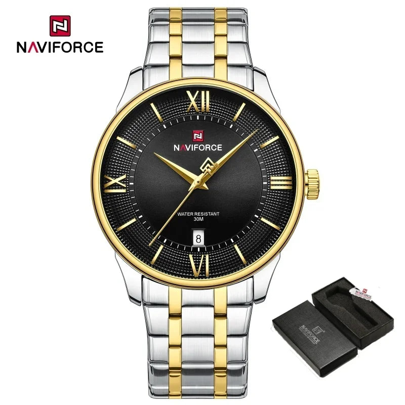NAVIFORCE Men's Watch Stainless Steel Strap Waterproof Luxury Sport Male Quartz WristWatch Calendar Clock Reloj Hombre man gift