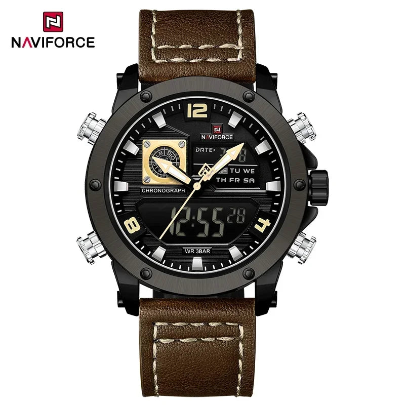 NAVIFORCE Digital Mens Military Watch Waterproof Watch Dual Display Quartz Sports Watch For Men Luminous High Quality Wristwatch