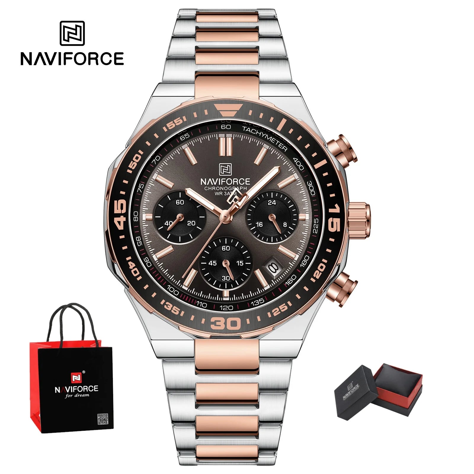 NAVIFORCE Luxury Stainless Steel Waterproof Classic Quartz Wristwatches Fashion Watch Men High Quality Male Big Face Clock Gifts