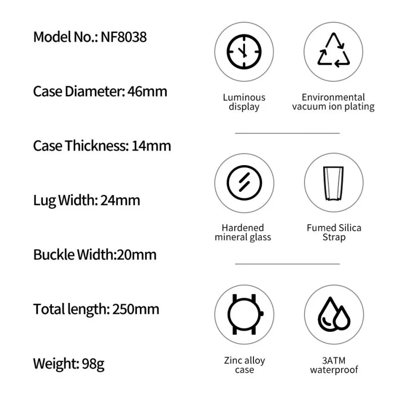 NAVIFORCE Man's Watch Quartz Chronograph 30M Waterproof Luminous Silicone Strap Trendy Sports Simple Wristwatch Gift Box for Men