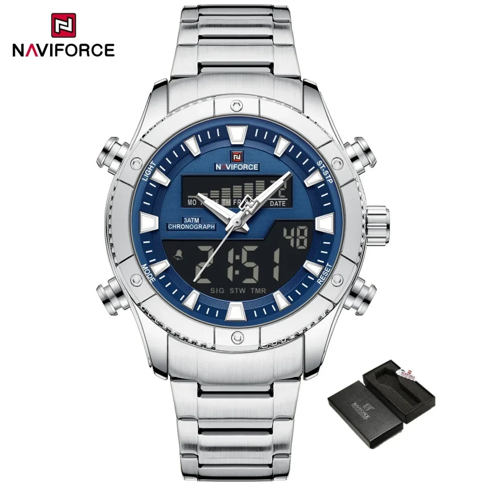 NAVIFORCE Brand Men's Watches Luxury Fashion Stainless Steel Quartz Chronograph Alarm Wristwatch for Male Water Resistant Sport