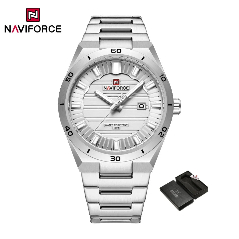 NAVIFORCE Men Quartz Watch Original Waterproof mens wristwatch Steel Strap Quartz Date Display Luminous Fashion Watches For Men