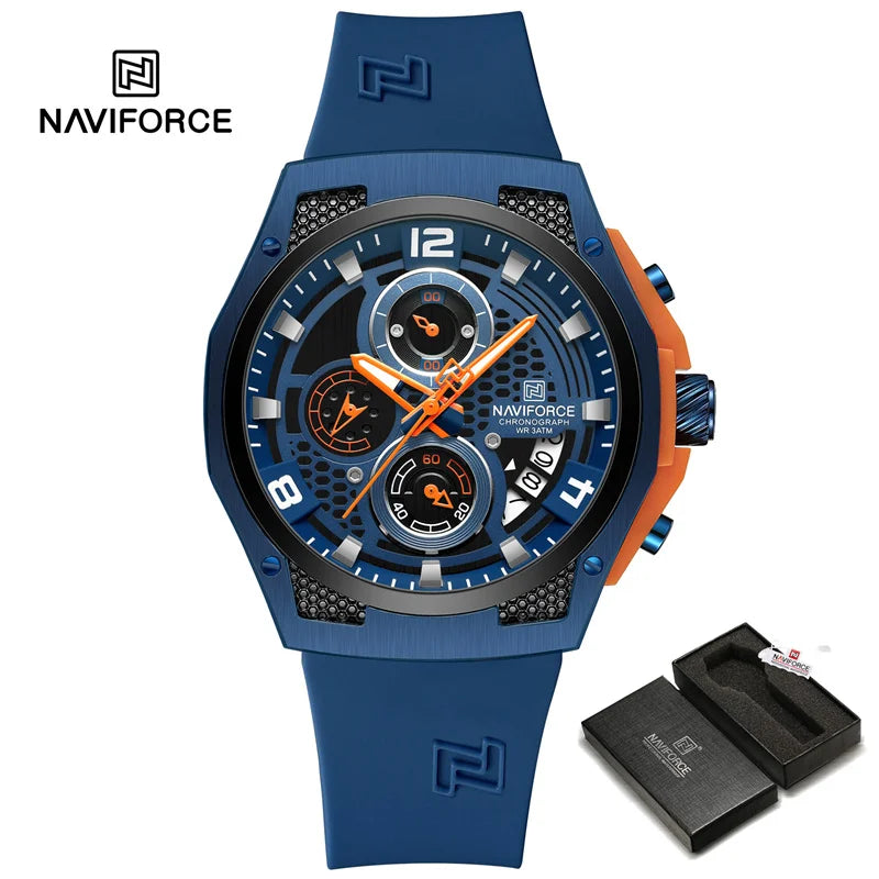 NAVIFORCE Men's Luxury Silicone Strap Male Quartz Wristwatch Casual Sport Waterproof Luminous Clock Relogio Masculino 2024 New