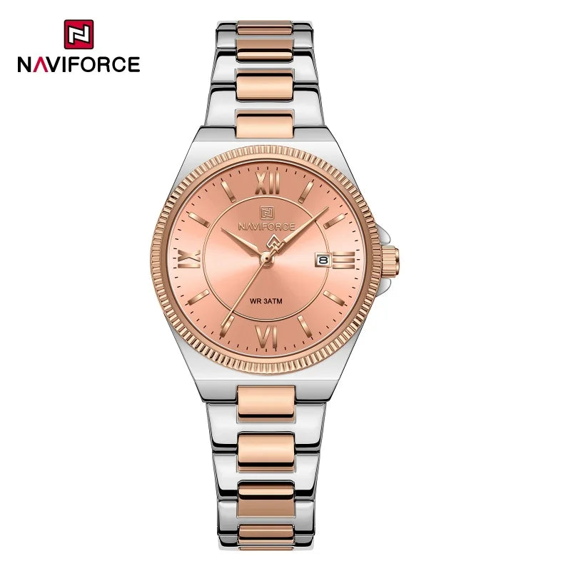NAVIFORCE Women's Wristwatch Quartz Calendar 30M Waterproof Steel Band Fashion Daily Dress Elegant Ladies Watch Relogio Feminino