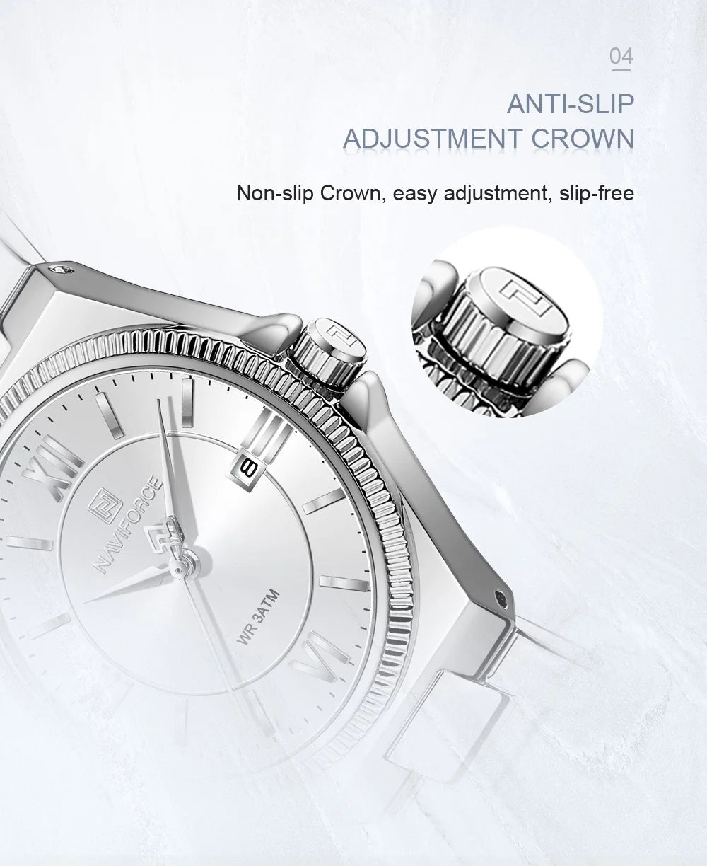 NAVIFORCE Women's Wristwatch Quartz Calendar 30M Waterproof Steel Band Fashion Daily Dress Elegant Ladies Watch Relogio Feminino