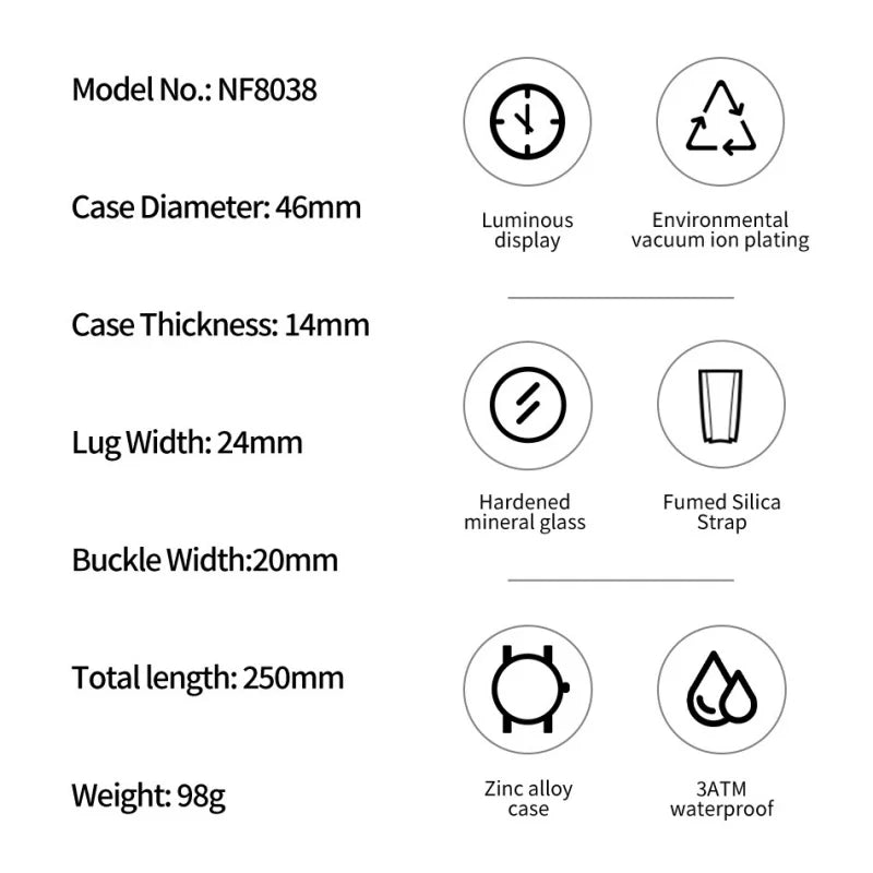 NAVIFORCE Man's Watch Quartz Chronograph 30M Waterproof Luminous Date Display Silicone Strap Trends Sports Wristwatch for Men