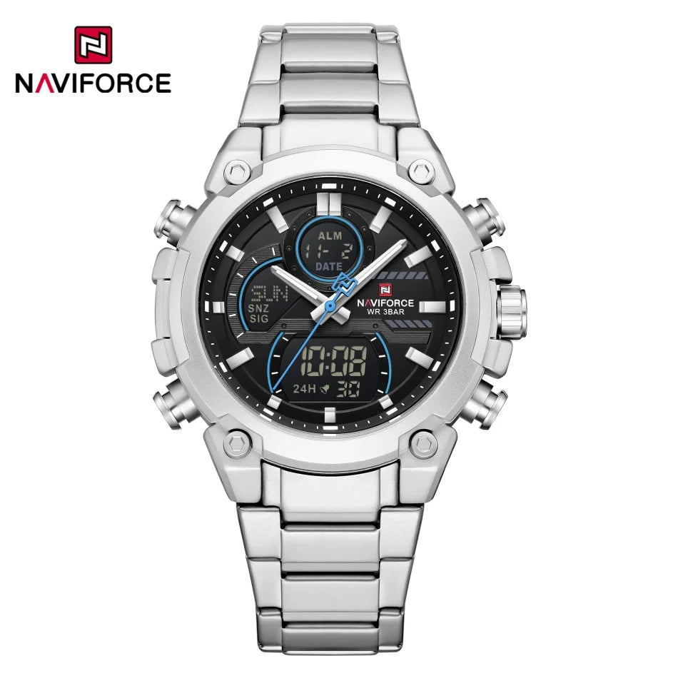 NAVIFORCE Watch For Men Stainless Steel Sport Casual Fashion Dual Display Sport Multifunction Chronograph men Waterproof Watch