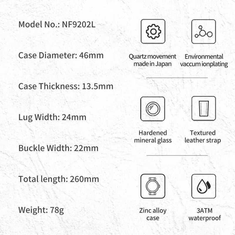 NAVIFORCE Man's Simple Fashion Quartz Watch Waterproof Soft PU Strap Mature Male Outdoor Daily Wear Sports Wristwatch Gifts Box