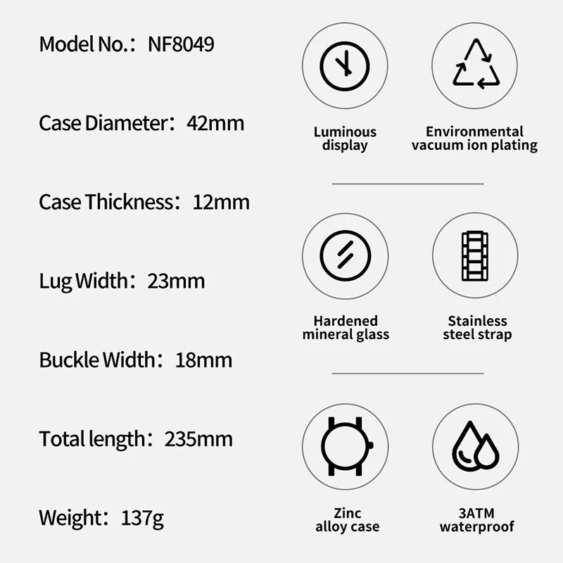 NAVIFORCE Luxury Stainless Steel Waterproof Classic Quartz Wristwatches Fashion Watch Men High Quality Male Big Face Clock Gifts