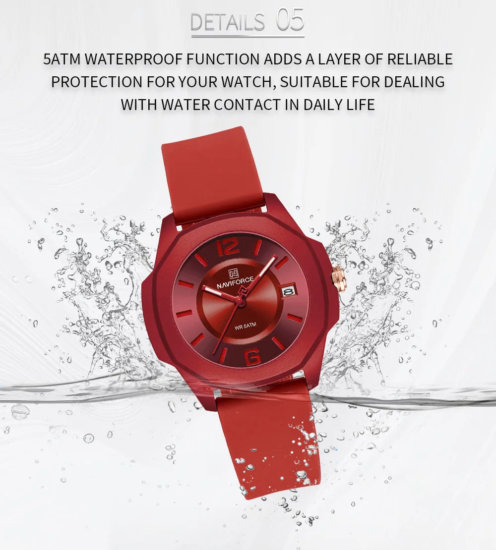 NAVIFORCE Ladies Watch For Women Silicone Strap Clock Quartz Wrist Watches for Women 5ATM Waterproof Casual Relogio Feminino