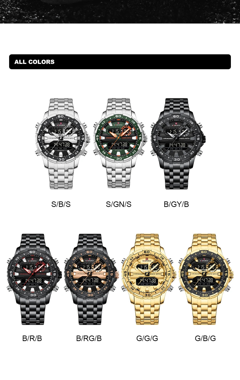 NAVIFORCE Original Watches for Men Analog Digital Sport Quartz Wrist Watch Male Military Luminous Waterproof Steel Alarm Clock