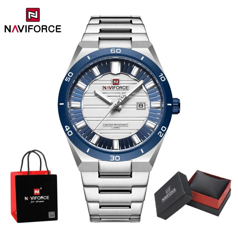 NAVIFORCE Men Quartz Watch Date Display Luminous Waterproof Steel Strap Original Fashion Father's Day Wristwatch Gift Box NF9268