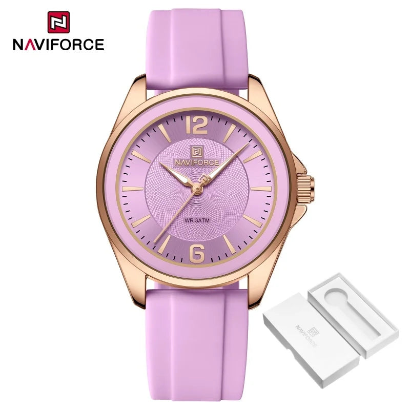 NAVIFORCE Luxury Sport Watch for Women Elegant Waterproof Wristwatch with Comfortable Silicone Strap Fashion Ladies Dress Clock