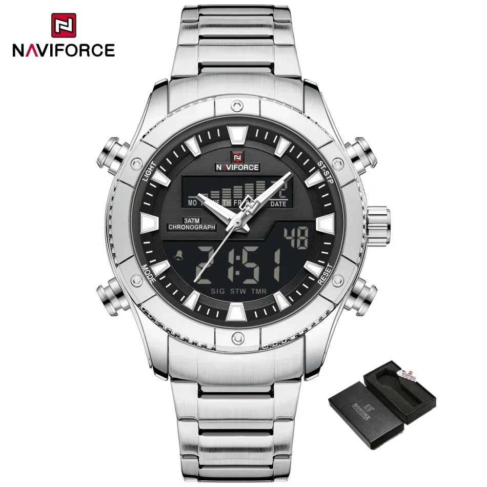 NAVIFORCE Brand Men's Watches Luxury Fashion Stainless Steel Quartz Chronograph Alarm Wristwatch for Male Water Resistant Sport