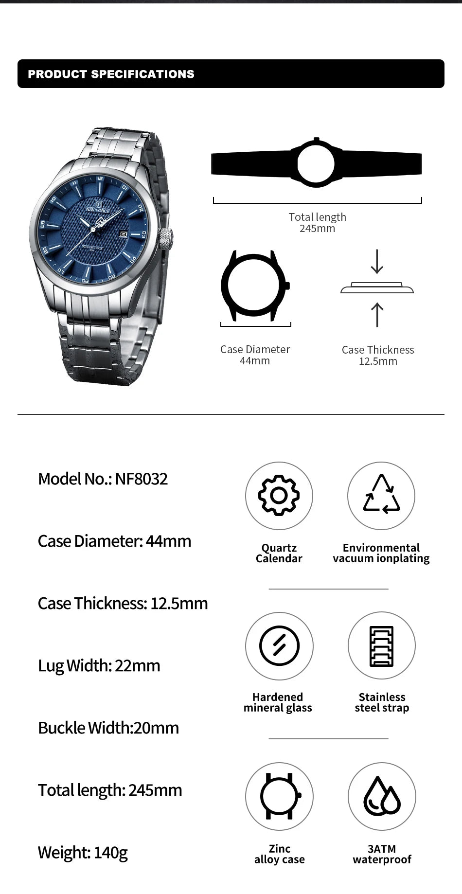 NAVIFORCE New Style Man's Watch Waterproof Quartz Calendar Date Clock Stainless Steel  Male Business Casual Wristwatch Gifts Box