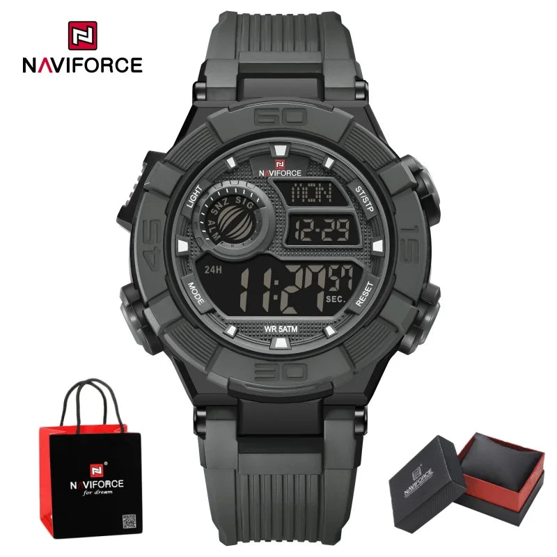 NAVIFORCE Man's Watch LCD Digital NF7131 Original Design Luminous Big Dial TPU Strap Outdoor Wristwatch Gift Box for Students