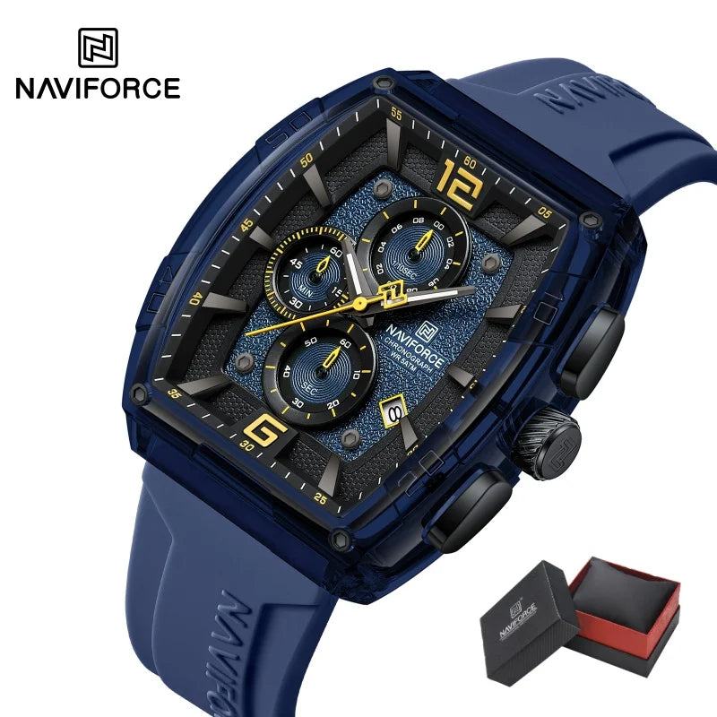NAVIFORCE Luxury Men's Watch Quartz Chronograph 5ATM Waterproof Luminous Hand Soft Silicone Strap Male Fashion Sports Wristwatch