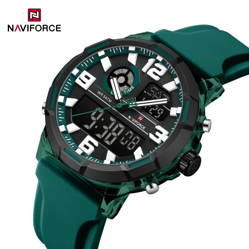 NAVIFORCE Men's Military Quartz Watch Slate Gray Dial White Arabic Numeral Scale 5ATM Waterproof Sports Personality Wristwatches