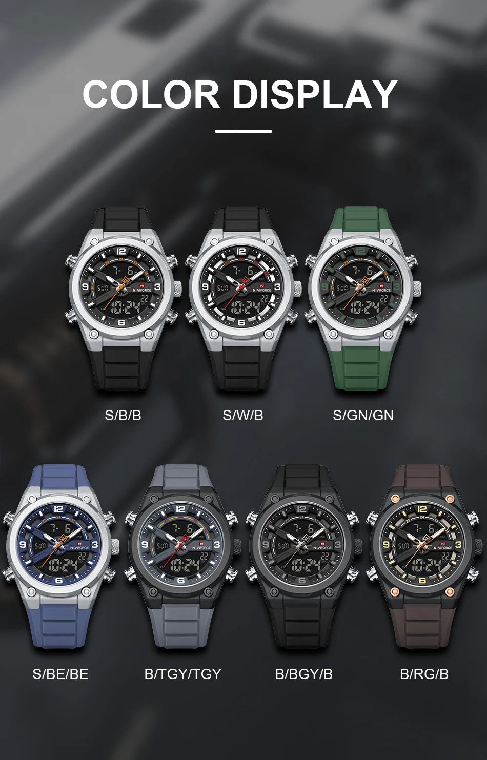 NAVIFORCE Man's Watches Dual Display Week and Date Waterproof Luminous Silicone Strap Male Business Fashion Wristwatch Gift Box