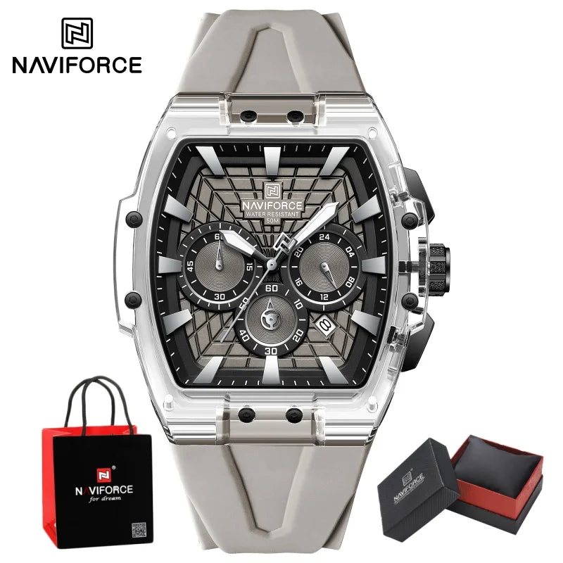 NAVIFORCE Men's Quartz Watch Waterproof Luminous Chronograph with Date Display 24-Hour Male Military Sports Wristwatch Gift Box