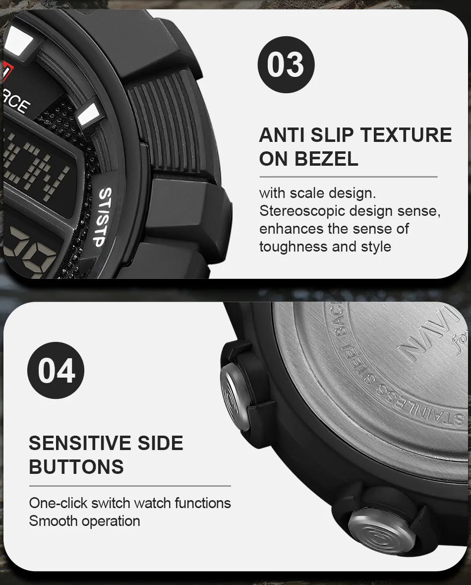 NAVIFORCE Man's Watch LCD Digital NF7131 Original Design Luminous Big Dial TPU Strap Outdoor Wristwatch Gift Box for Students