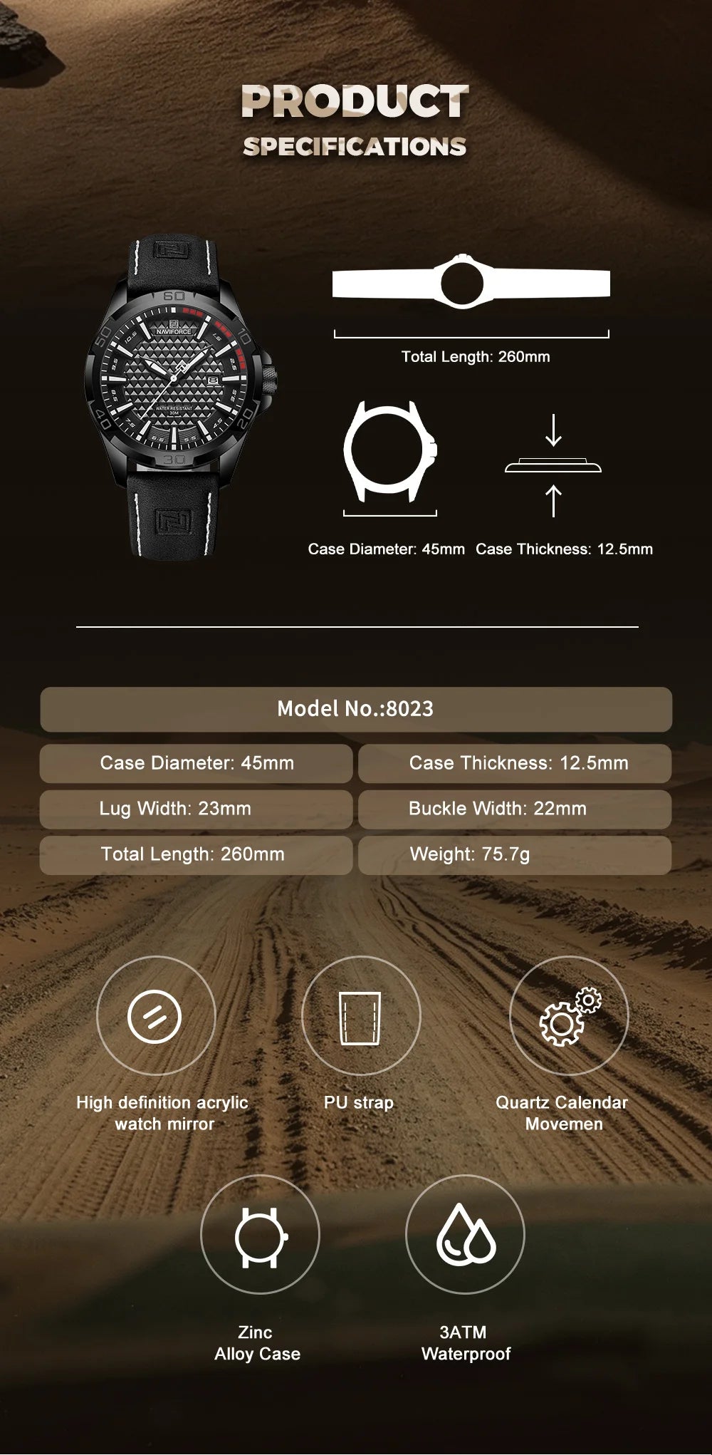 Original Brand Naviforce High Quality Men's Watches Leather Strap Male Waterproof Wristwatch Quartz Date Clock RelogioMasculino