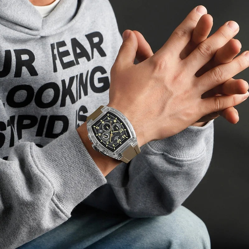 NAVIFORCE Men's Watch Quartz Chronograph Luminous Soft Silicone Strap Business Trendy Outdoor Casual Wristwatch Gift Box for Man