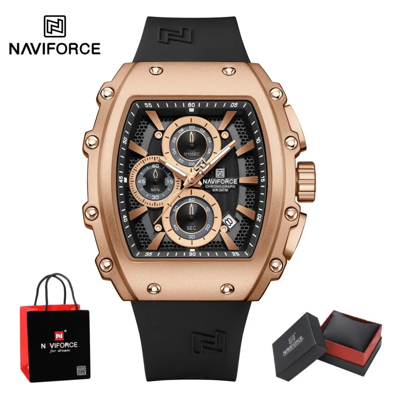 NAVIFORCE Leisure Male Clock Chronograph Watches for Man Quartz 30M Waterproof Luminous Hands Silicone Strap Wristwatch Gift Box