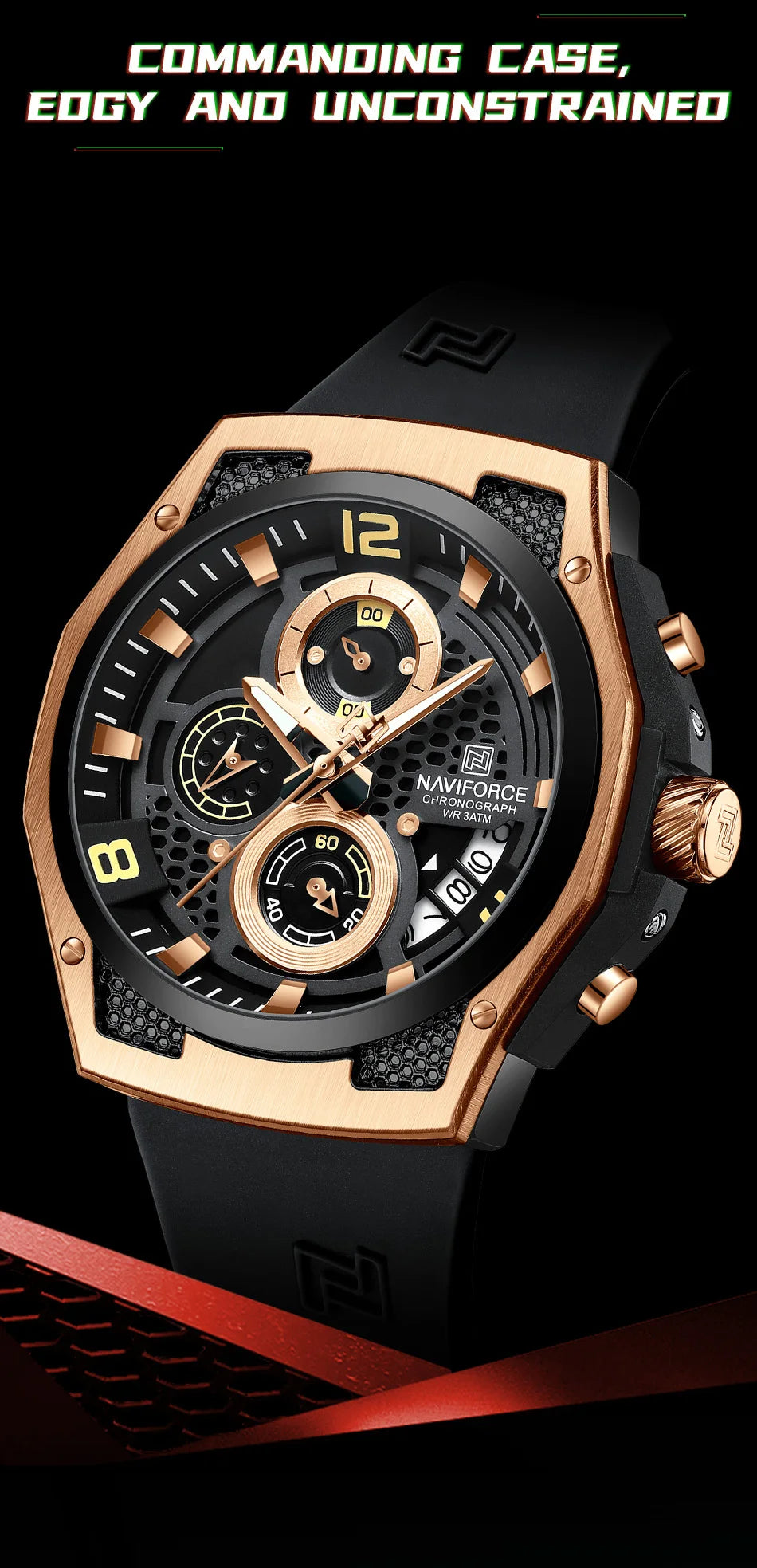 NAVIFORCE Men's Luxury Silicone Strap Male Quartz Wristwatch Casual Sport Waterproof Luminous Clock Relogio Masculino 2024 New
