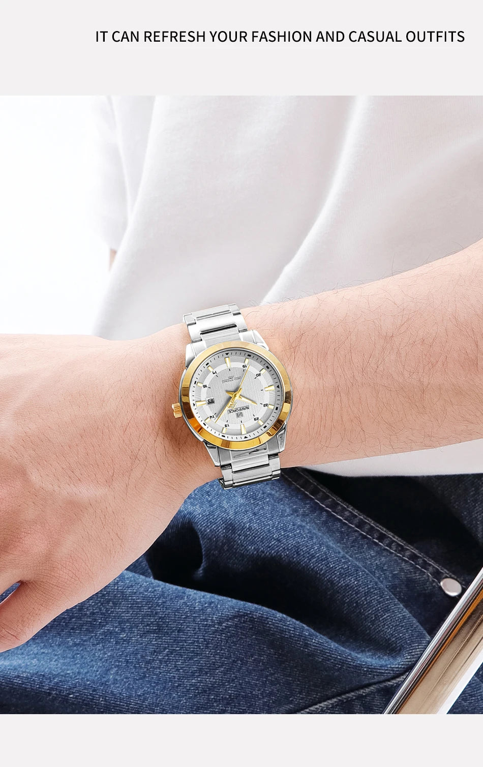 NAVIFORCE Brand New Fashion Casual Men Watch Stainless Steel Water Resistant Calendar Quartz Wristwatches Relogio Masculino 2023