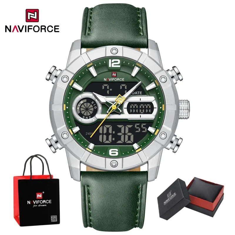 NAVIFORCE Men Watch Quartz Calendar Sports Waterproof Alarm Countdown Automatic Display Fashionable Luxury Wristwatch Gifts Box