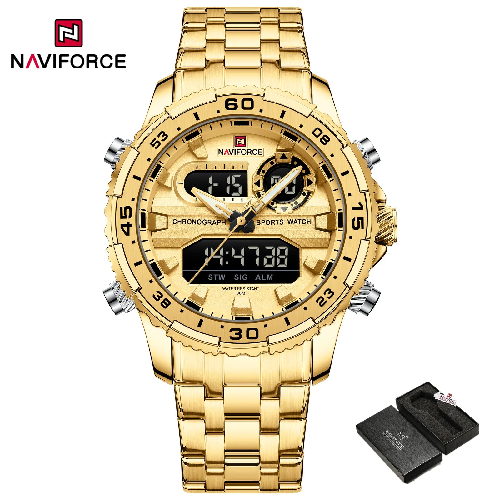 Gifts for Boyfriends NAVIFORCE Men's Silver Black Quartz Watch LCD Digital Waterproof  Wristwatch Male Luminous Hands Date Clock