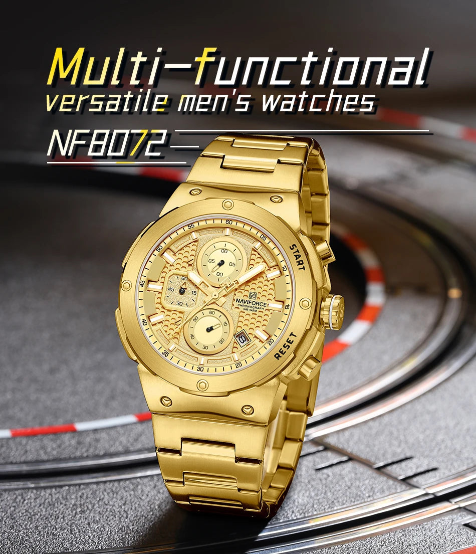 NAVIFORCE Man Watch Stainless Steel Sport Military Wristwatch Luxury Men Watches Luminous Waterproof Chronograph Quartz  Gifts