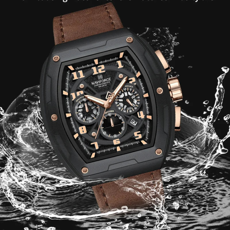 NAVIFORCE Wristwatch for Man Quartz Chronograph 3ATM Waterproof Male Business Clock Trendy Leather Strap Gifts for Father's Day