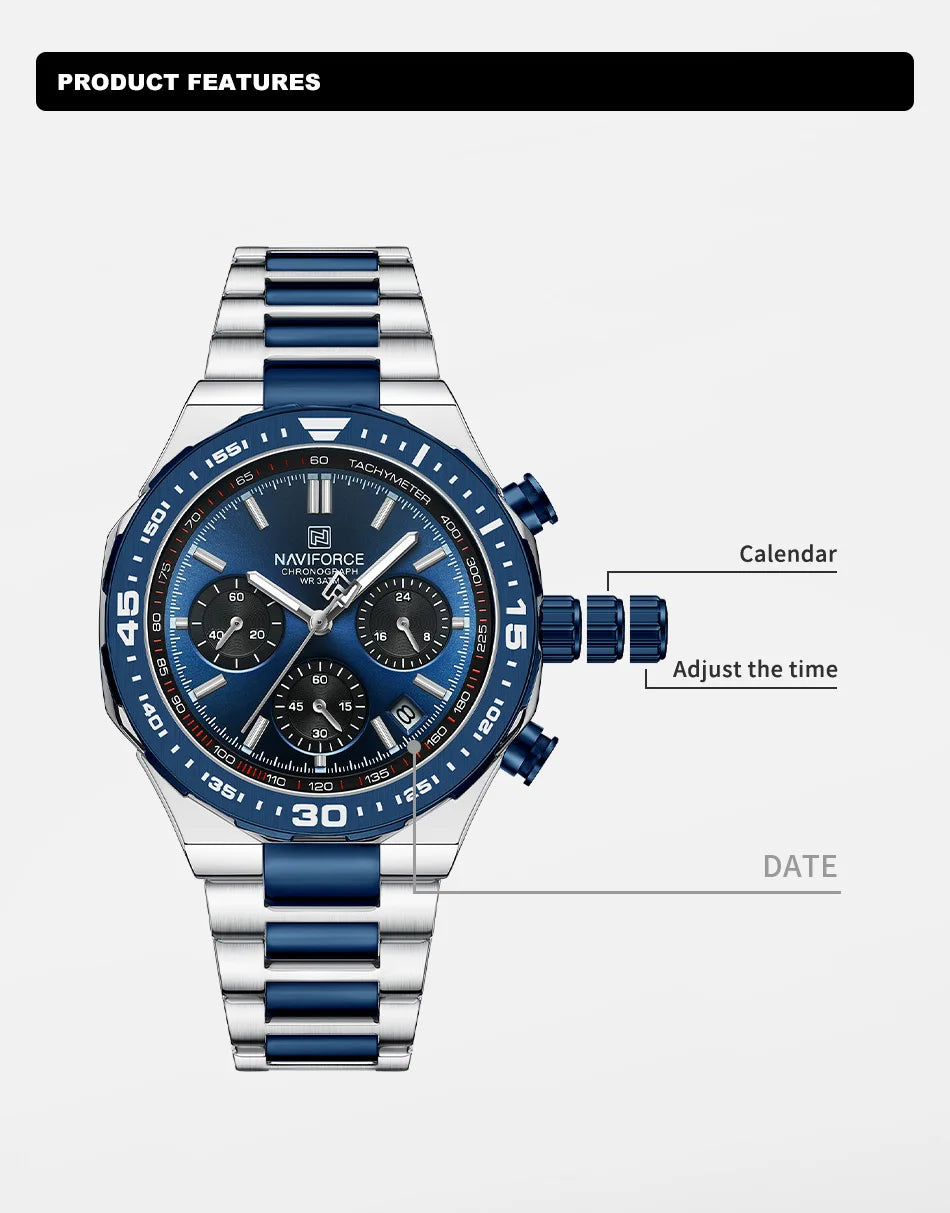 NAVIFORCE Luxury Stainless Steel Waterproof Classic Quartz Wristwatches Fashion Watch Men High Quality Male Big Face Clock Gifts