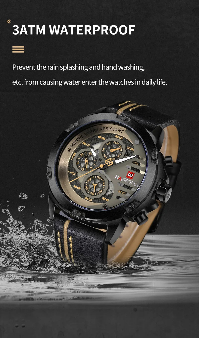 Men's Watches NAVIFORCE Brand Luxury Quartz Watch Man Leather Sport Wristwatches Waterproof Male Clock With Box Set For Sale