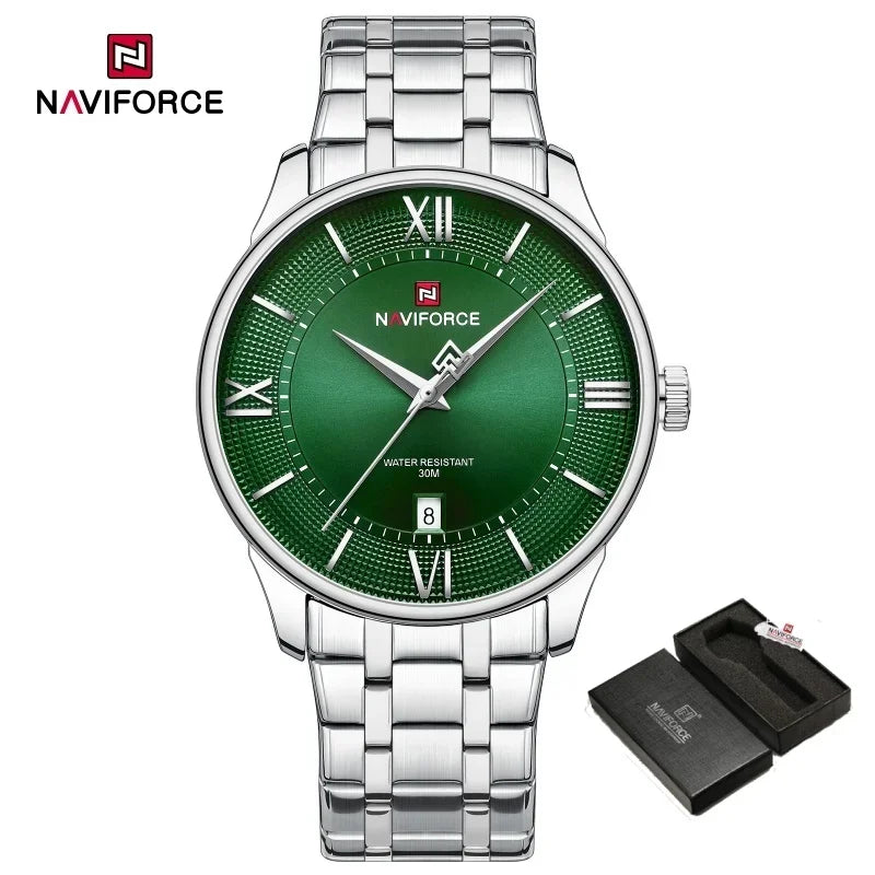 NAVIFORCE Men's Watch Stainless Steel Strap Waterproof Luxury Sport Male Quartz WristWatch Calendar Clock Reloj Hombre man gift