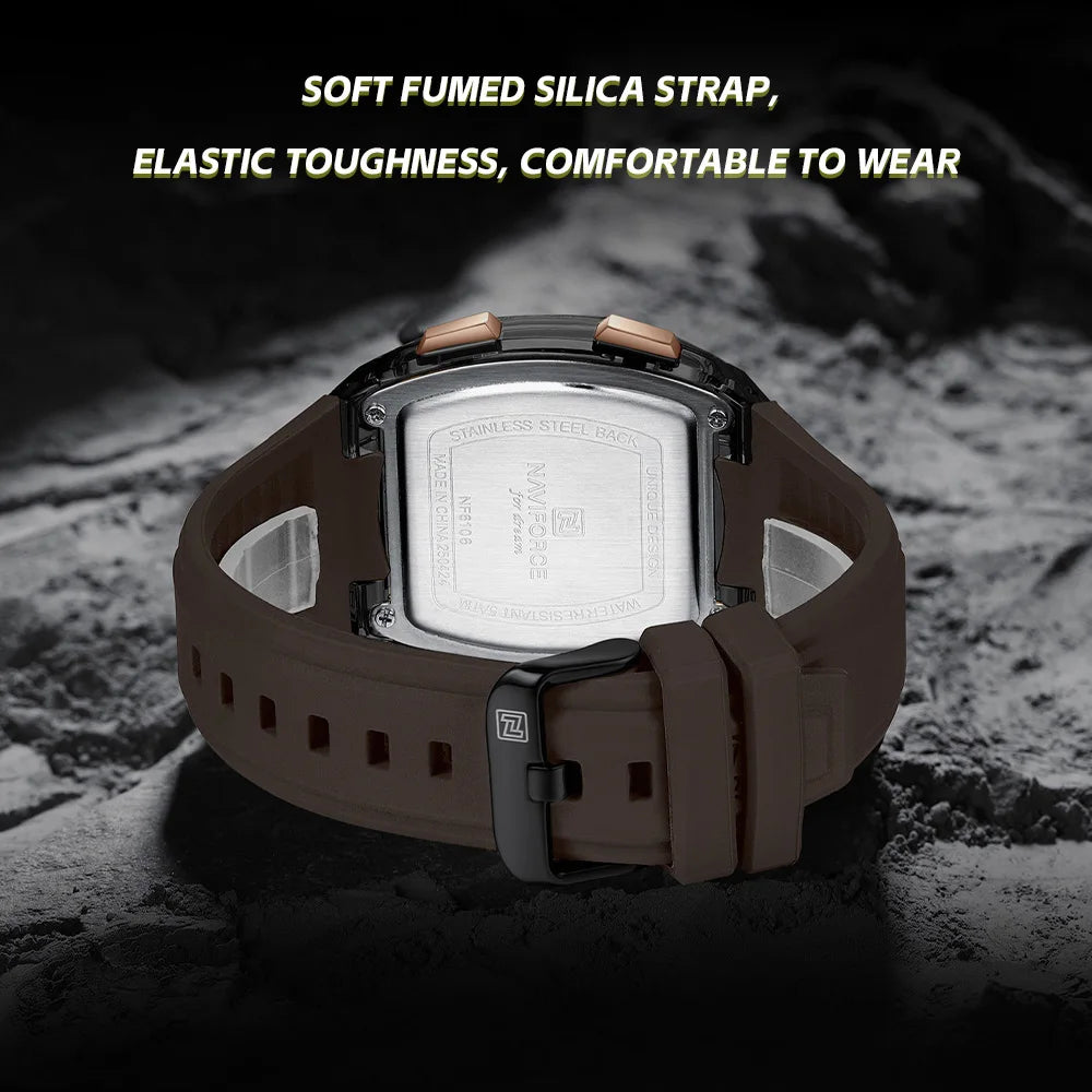NAVIFORCE Men's Watch Alloy Dial Analog LCD Digital Display Sport Waterproof Quartz Wristwatch Date Chronograph Luminous Clock