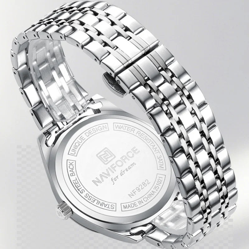 NAVIFORCE Lover Watch Quartz Calendar Display 30M Waterproof Steel Strap Fashion Luxury Couple Wristwatch for Men and Women Gift