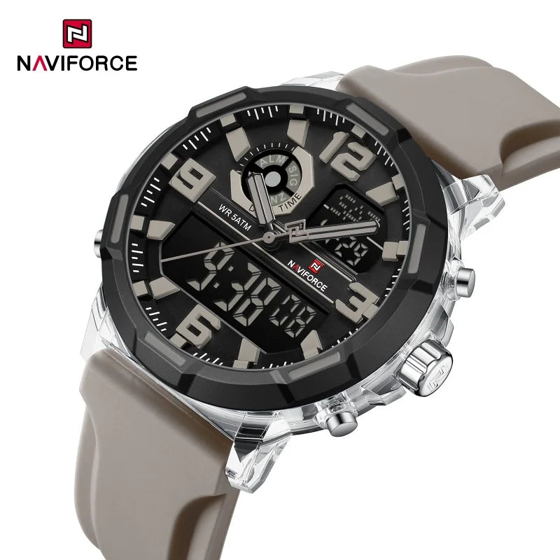 NAVIFORCE Men's Military Quartz Watch Slate Gray Dial White Arabic Numeral Scale 5ATM Waterproof Sports Personality Wristwatches