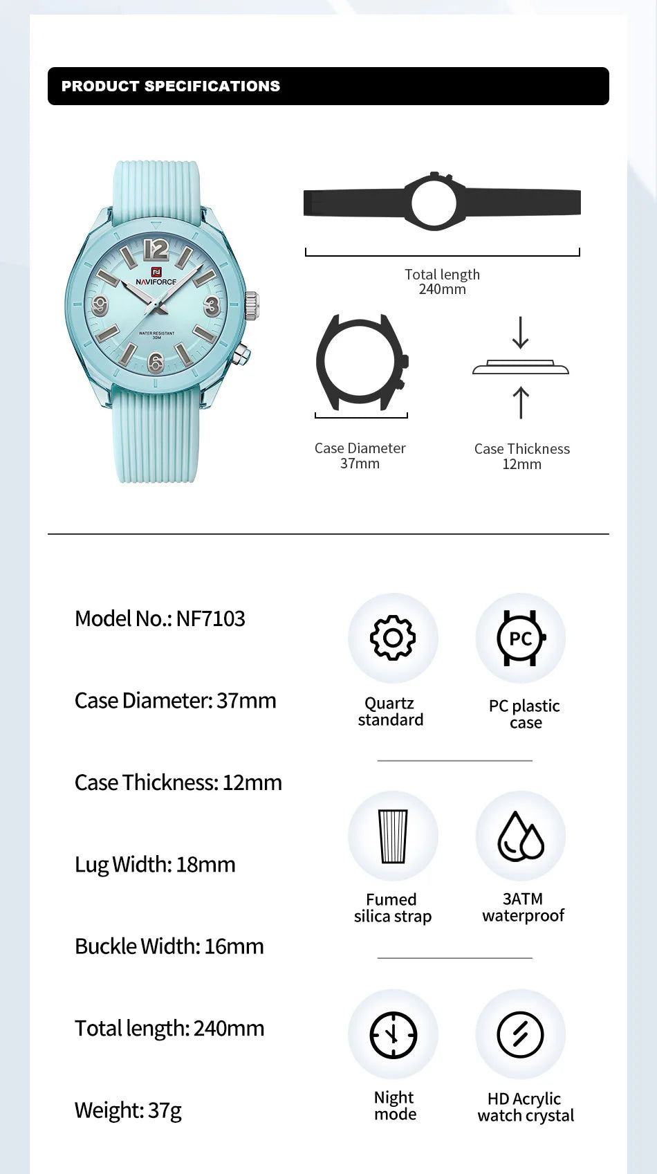 NAVIFORCE Women's Waterproof Watch Fashion Casual Luminous Display Quartz Wristwatch with Silicone Band Reloj Mujer High Quality