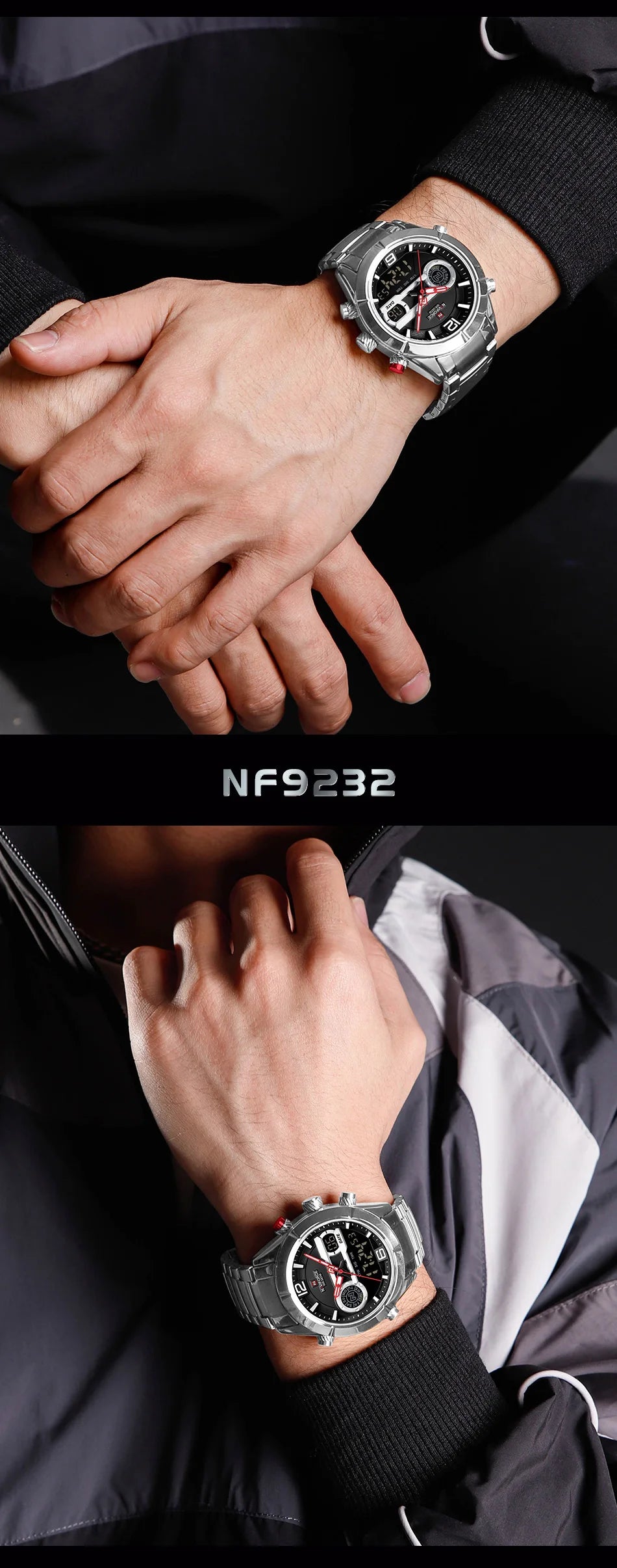 NAVIFORCE Brand Luxury Watch For Men Waterproof Digital Sport Quartz Wristwatches Military Luminous Stainless Steel Strap Clock