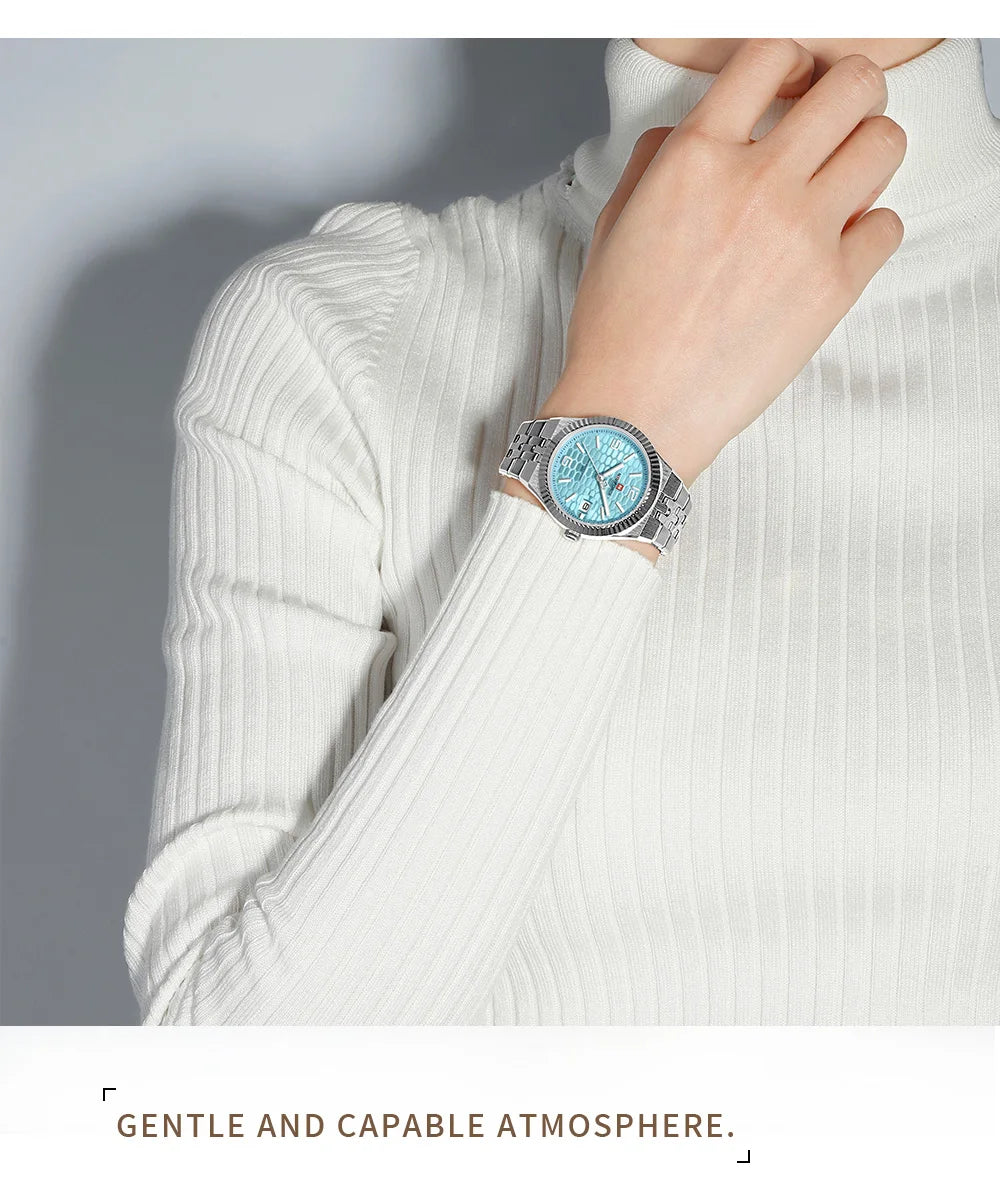 NAVIFORCE Luxury Women Quartz Calendar Watch 30M Waterproof Luminous Steel Strap Female Casual Girls Fashion Wristwatch Gift Box